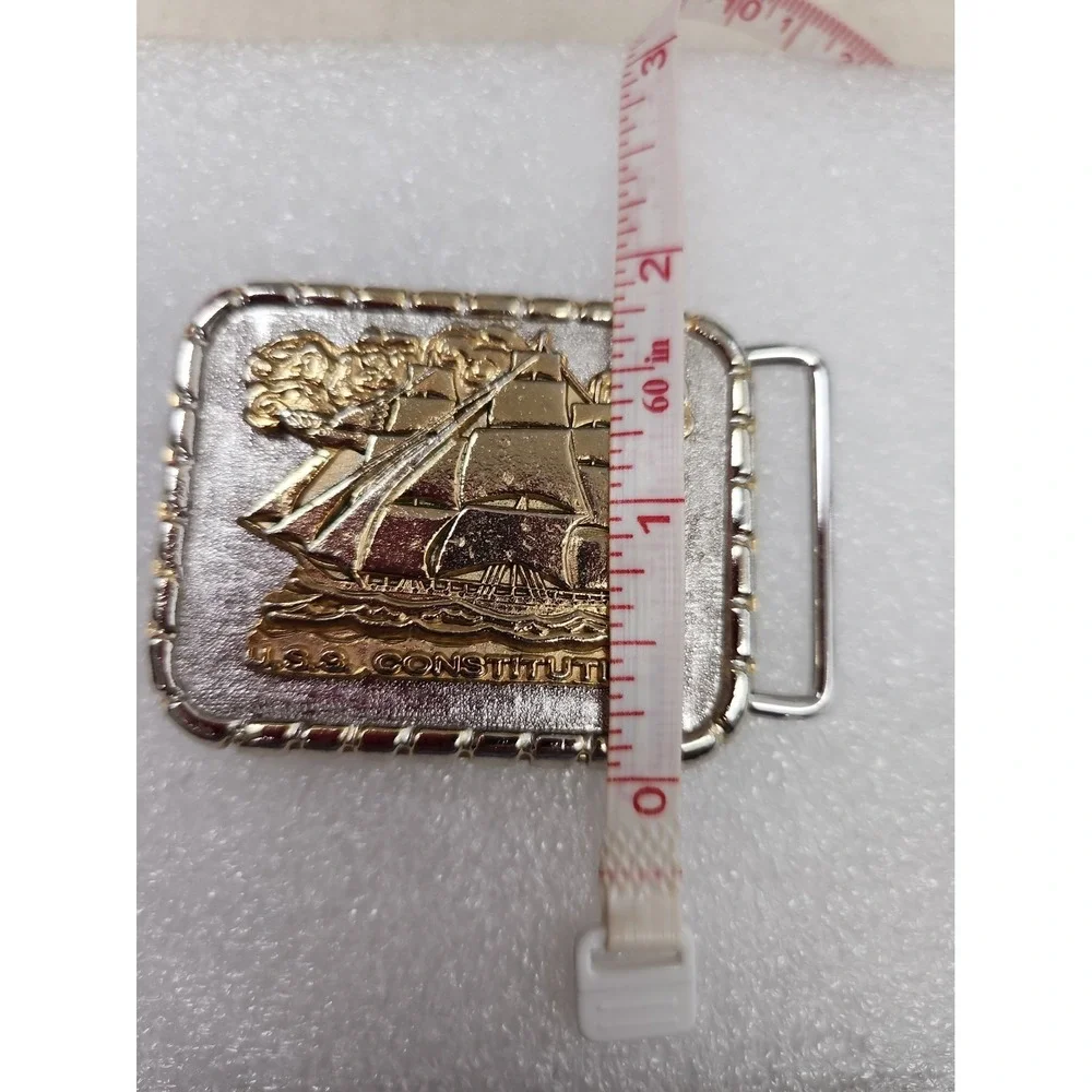 USS Constitution Ship Sailing Vintage Belt Buckle 2.25 X 1.75 With Signs Of Wear